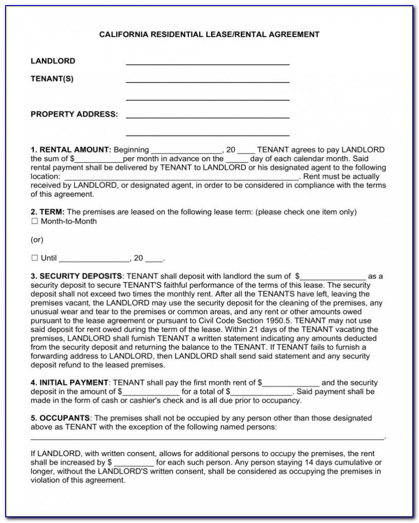 California Lease Agreement Form Free