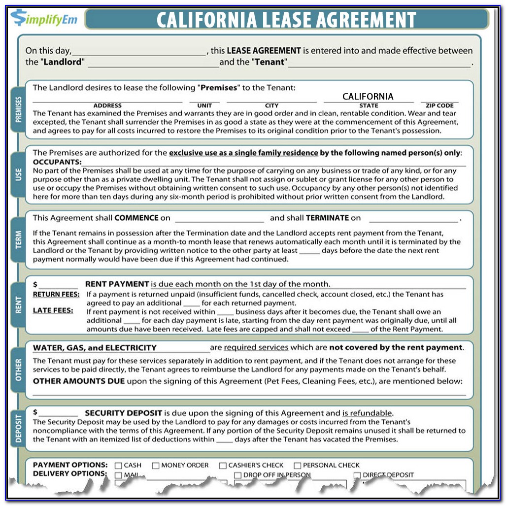 California Residential Lease Agreement Sample