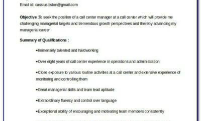 Call Center Resume Format For Experienced