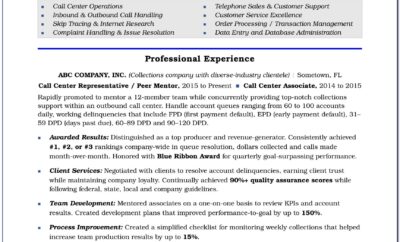Call Center Resume Format For Freshers