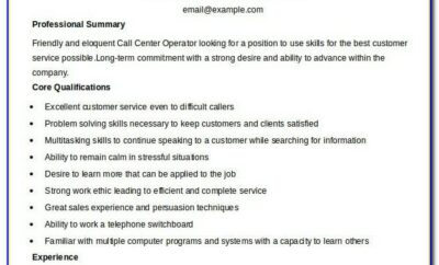 Call Center Resume Template Word