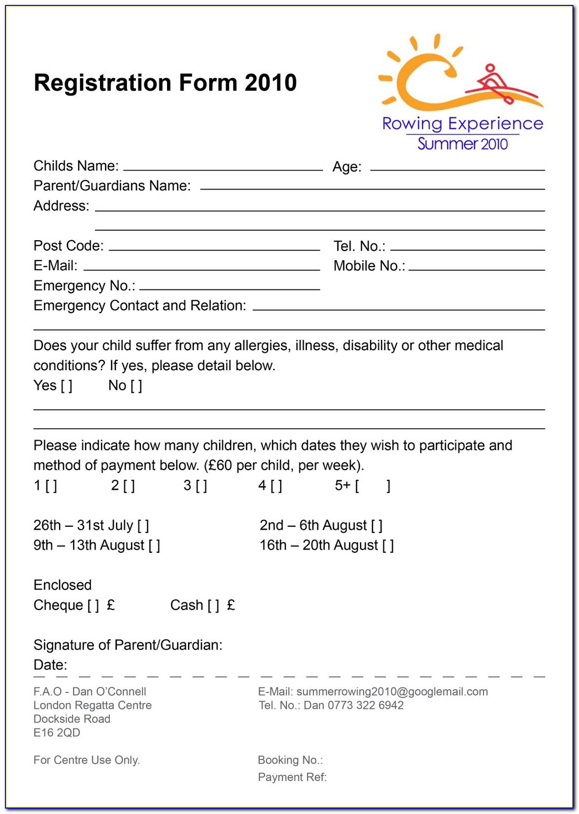 Camp Registration Form Template