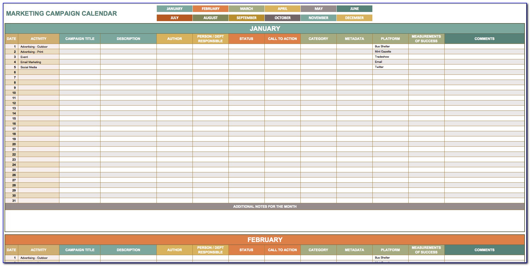 Campaign Planner Template Excel