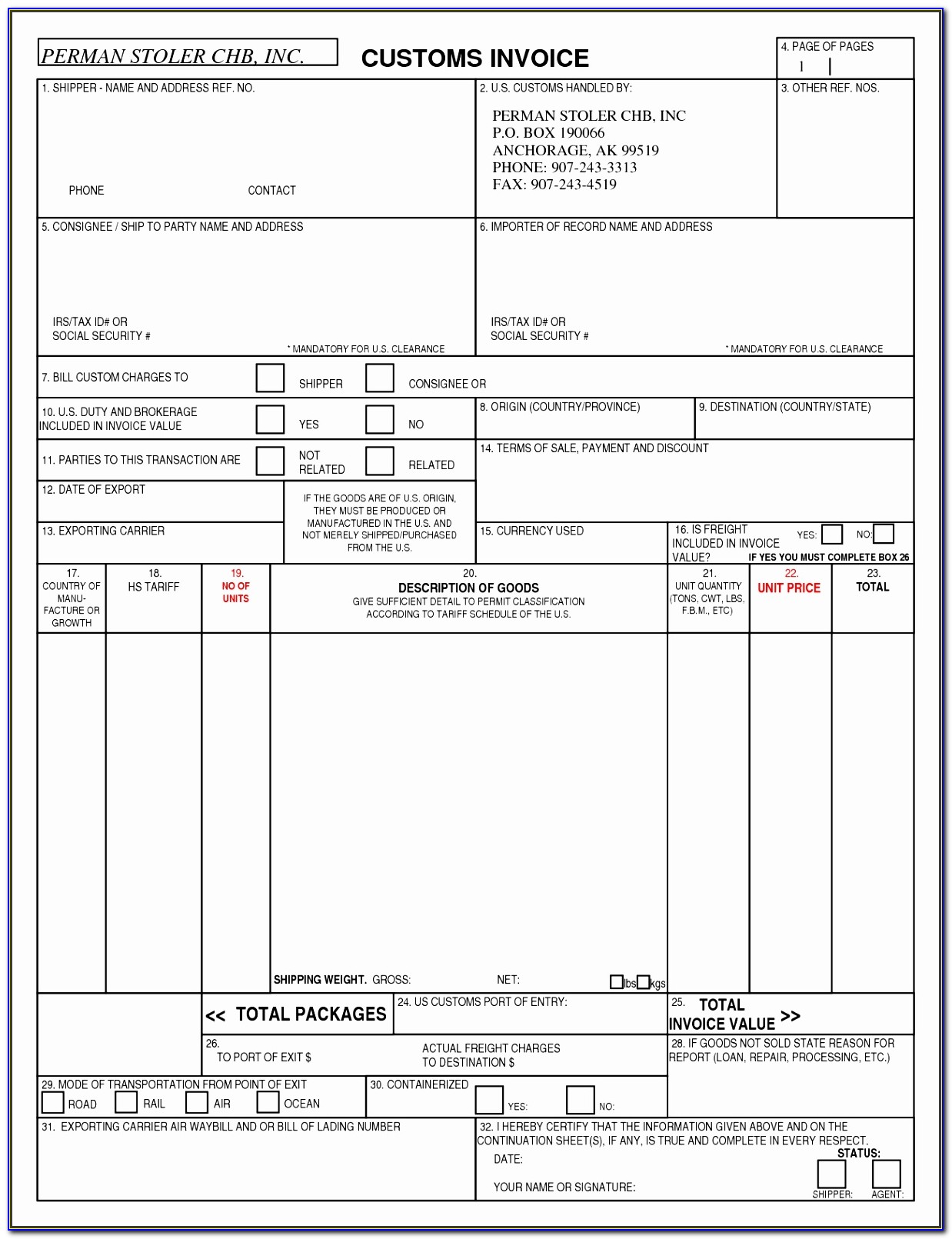 Canada Customs Invoice Excel Format