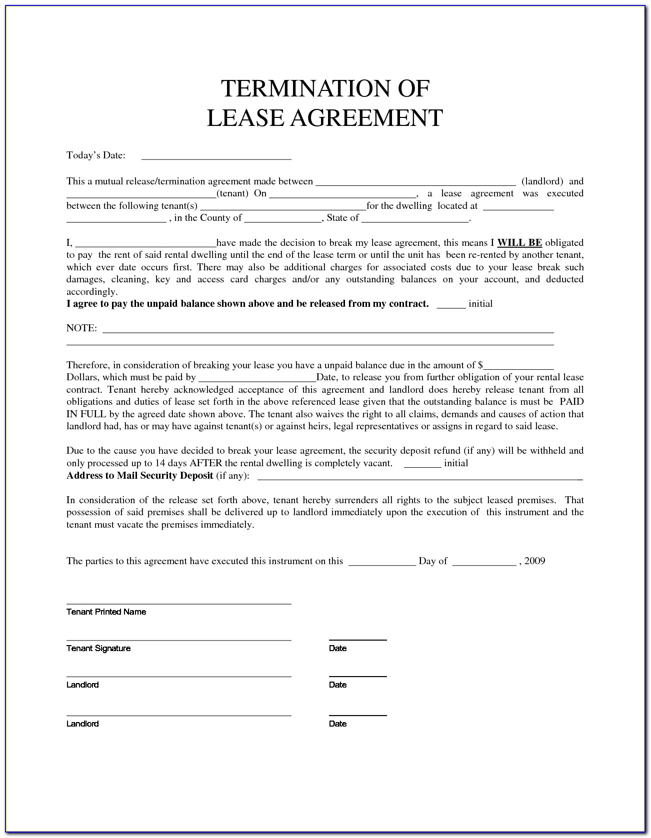 Cancellation Of Tenancy Agreement Template