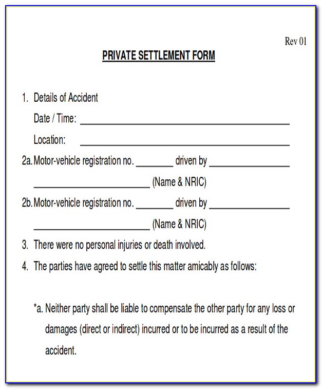 Car Accident Cash Settlement Agreement Form