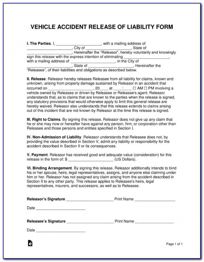Car Accident Private Settlement Agreement Form Uk