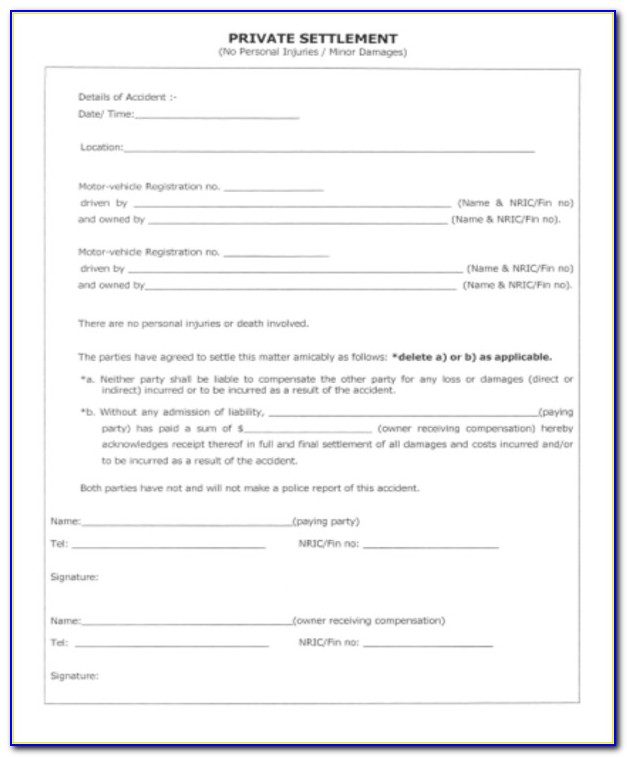 Car Accident Private Settlement Agreement Form