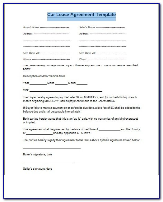 Car Lease Agreement Template Doc