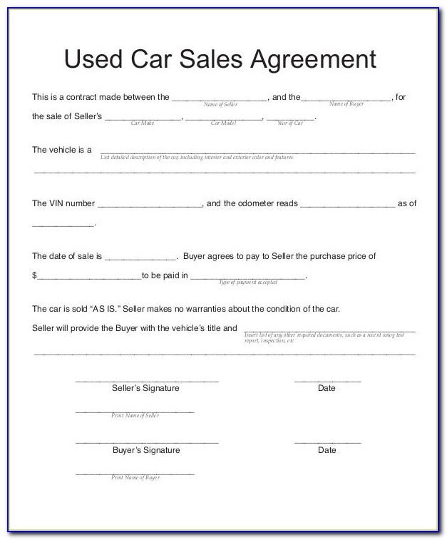 Car Sale Agreement Template Nz