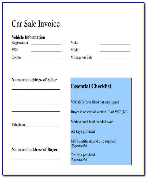 Car Sale Invoice Template Free