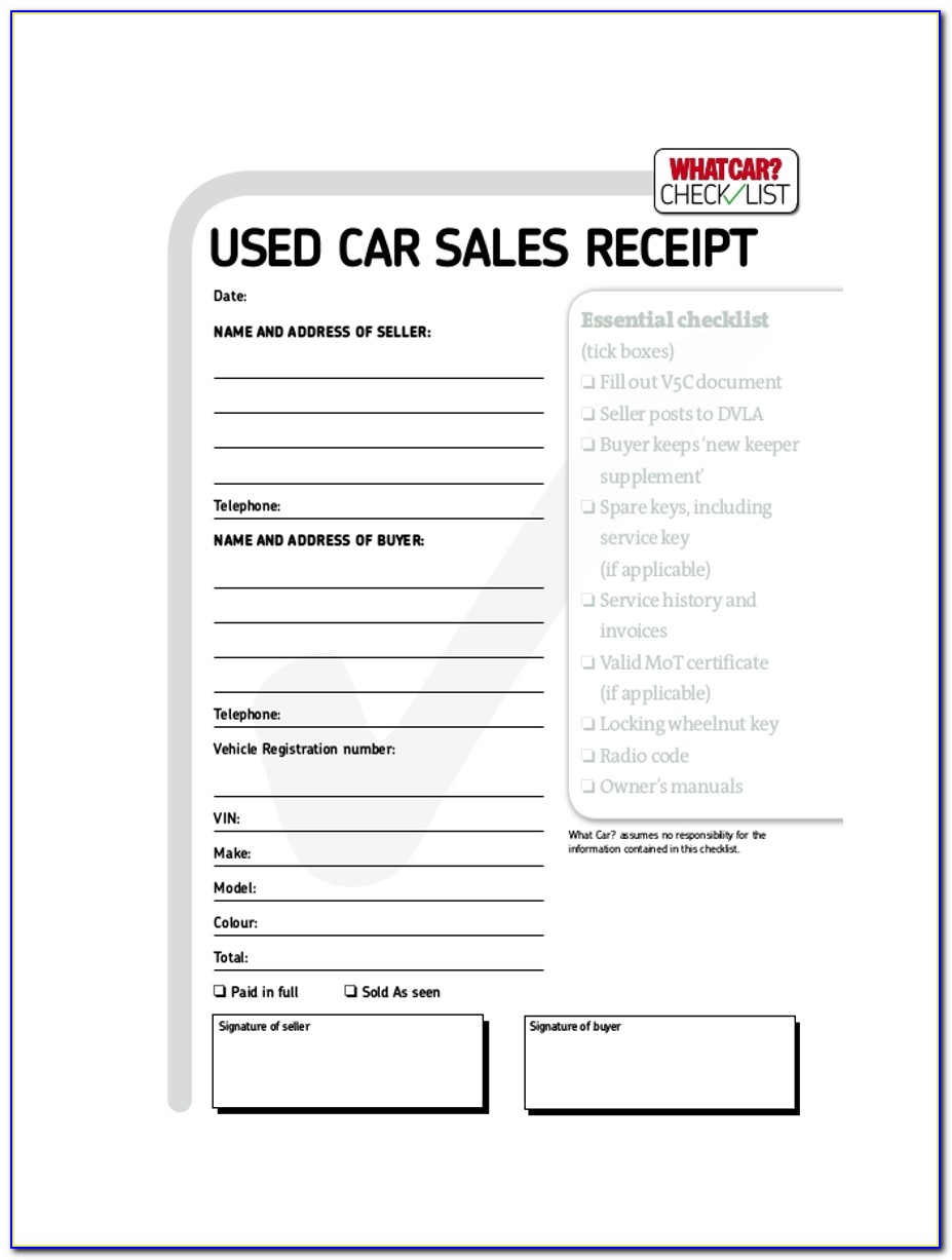 Car Sales Receipt Template Nsw
