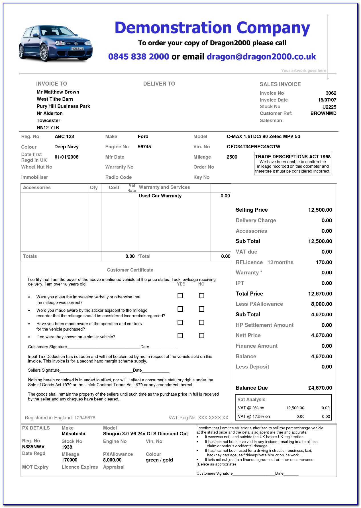 Car Service Bill Format In Excel