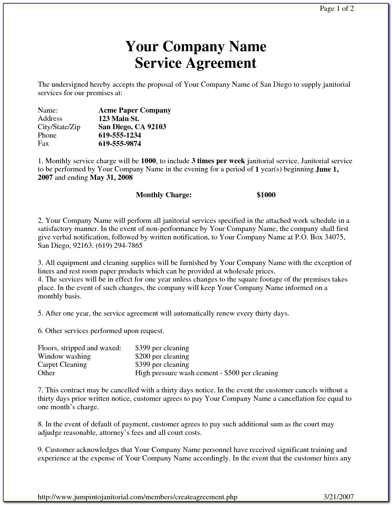 Carpet Cleaning Contracts Templates