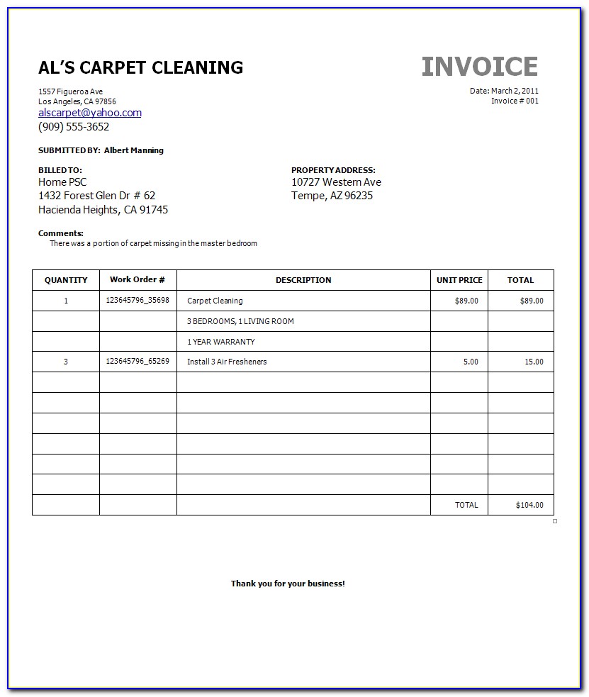 Carpet Cleaning Invoice Template