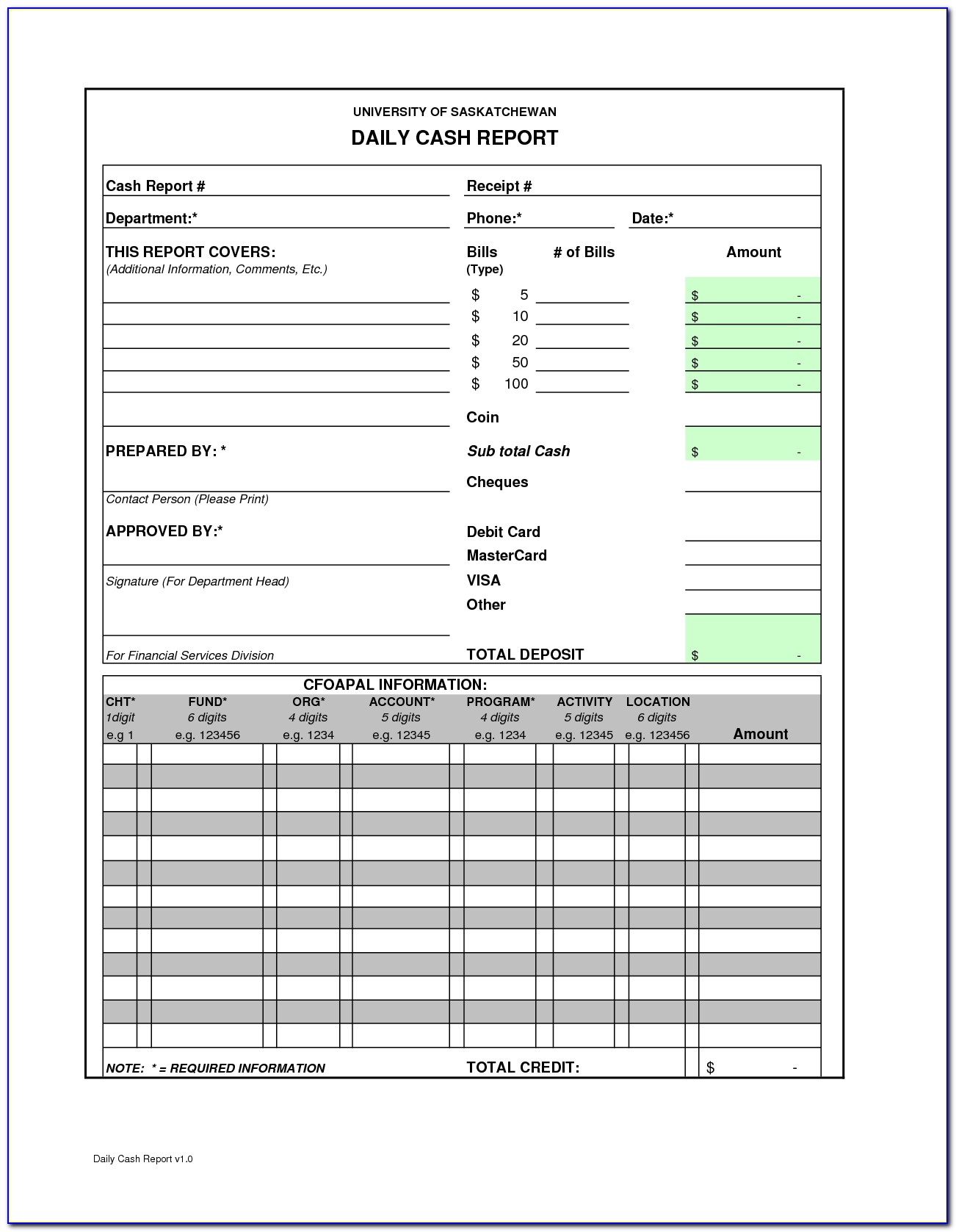 Cash Register Balance Sheet Form