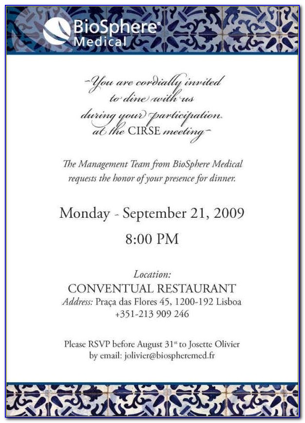 Casual Business Dinner Invitation Email Sample