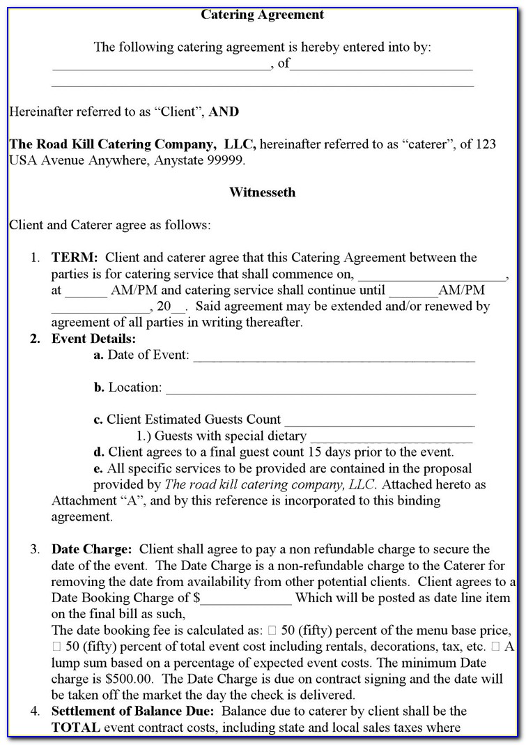 Catering Agreement Template Word