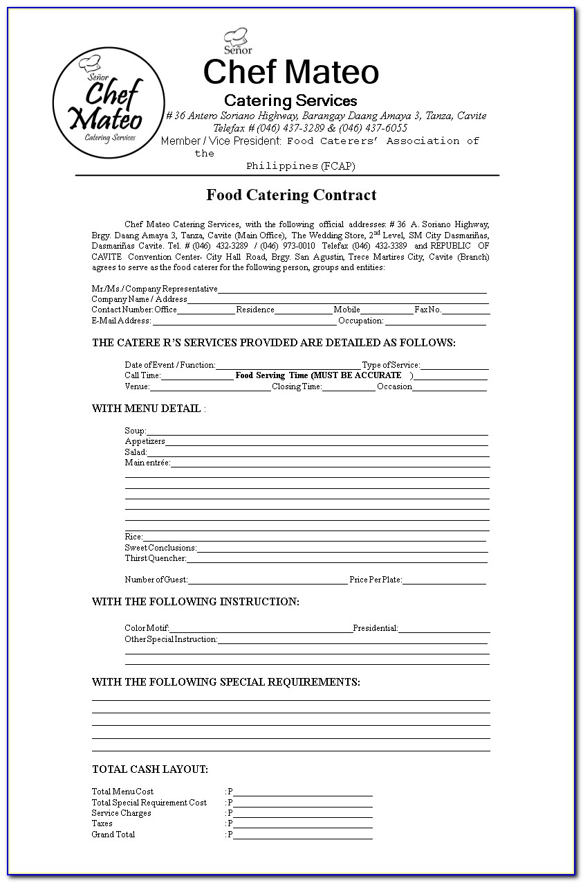 Catering Contract Template Uk