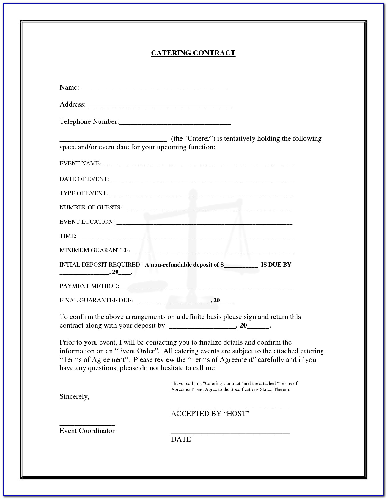 Catering Contract Template Word