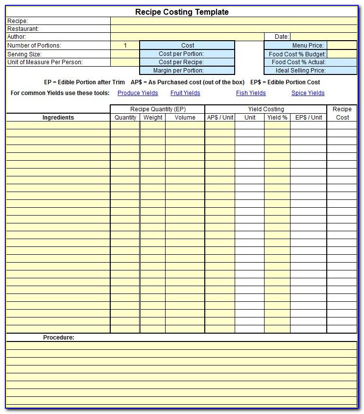 Catering Costing Template Free