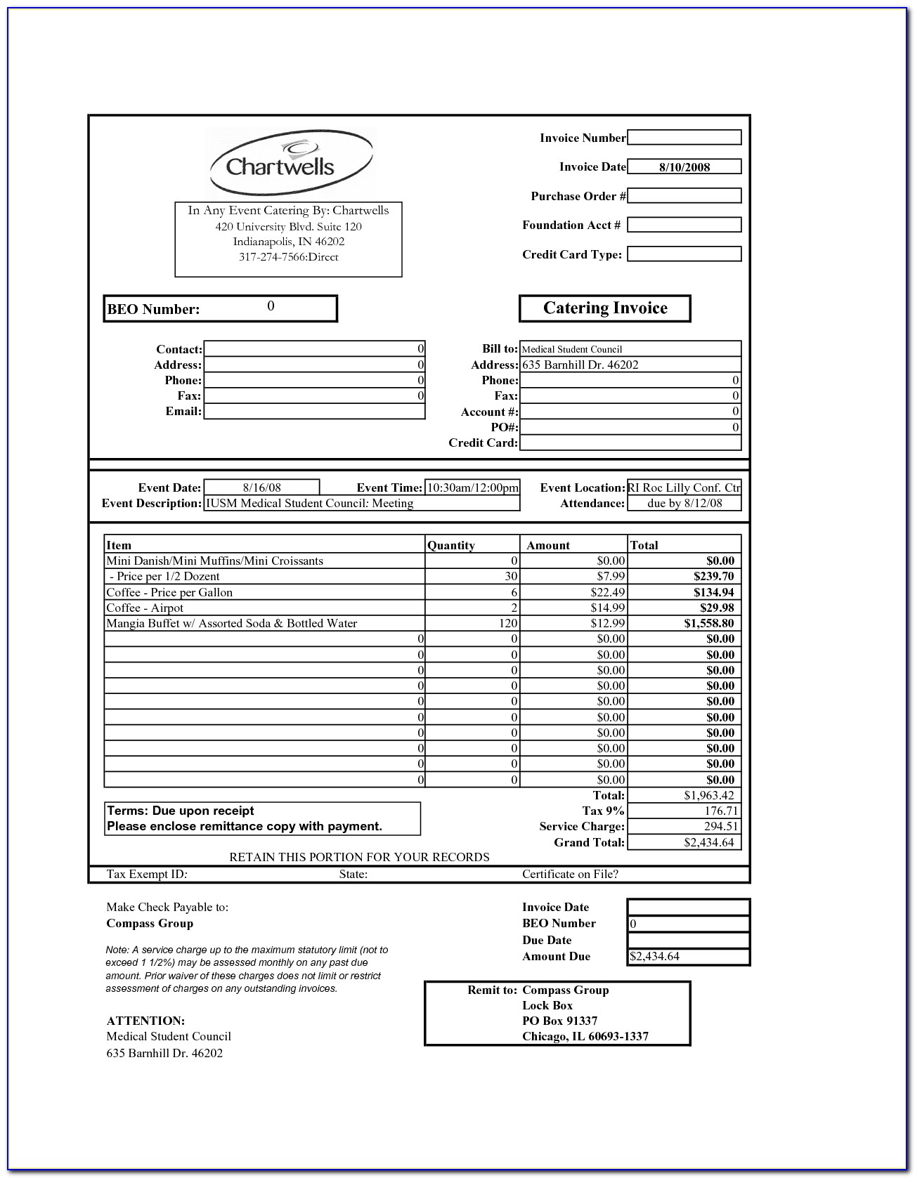 Catering Invoice Template Uk