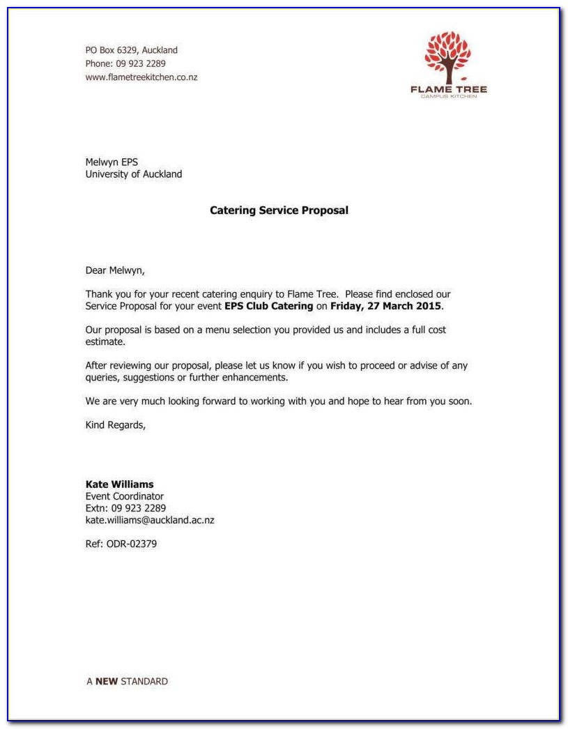 Catering Proposal Letter Sample