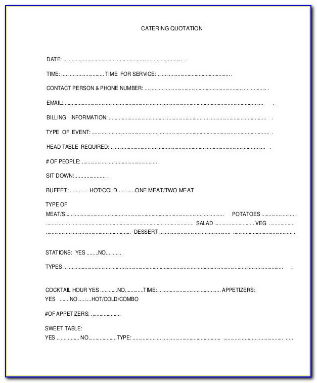 Catering Quote Template Pdf