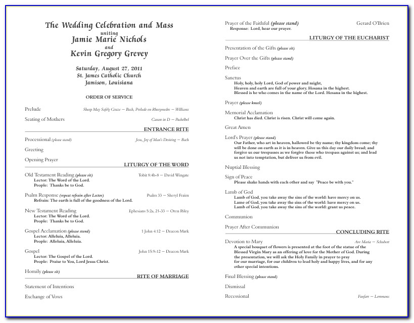 Catholic Wedding Ceremony Program Template With Mass