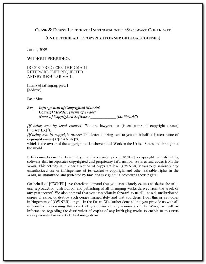 Cease And Desist Harassment Or Intimidation Example Template Letter
