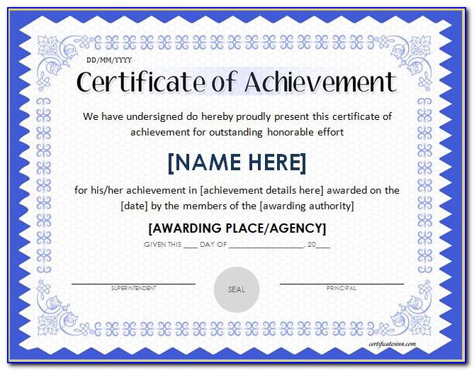 Certificate Of Achievement Template Free Download Word