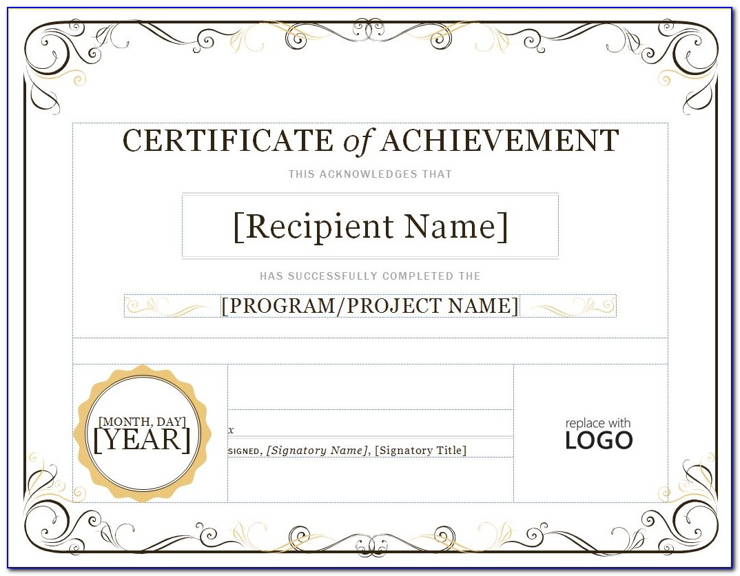 Certificate Of Achievement Template Word Doc