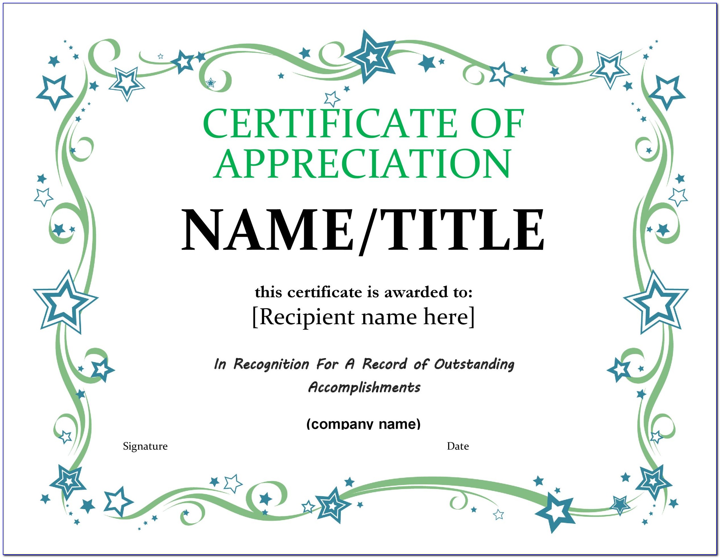 Certificate Of Appreciation Editable Templates Free