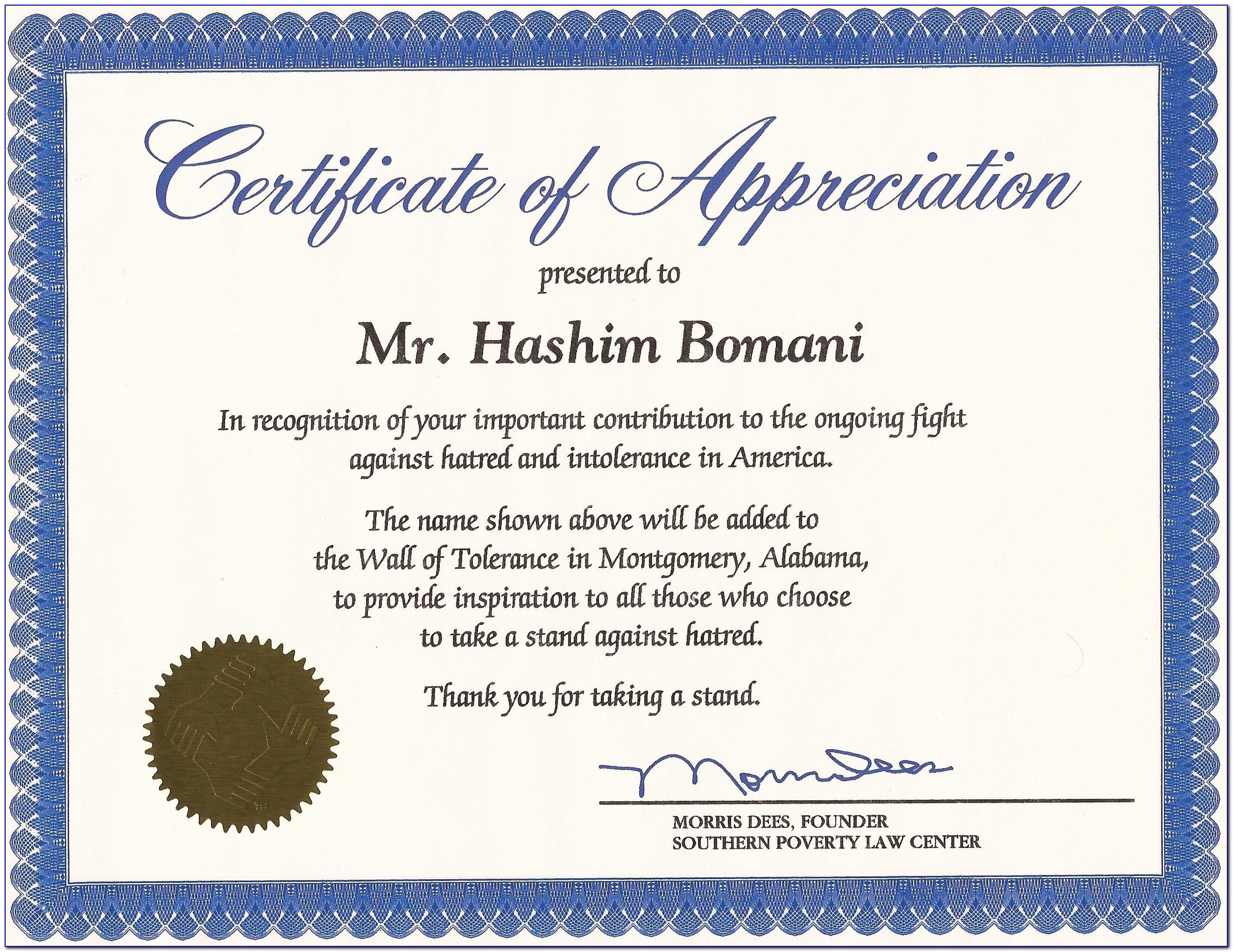 Certificate Of Appreciation For Teachers Sample