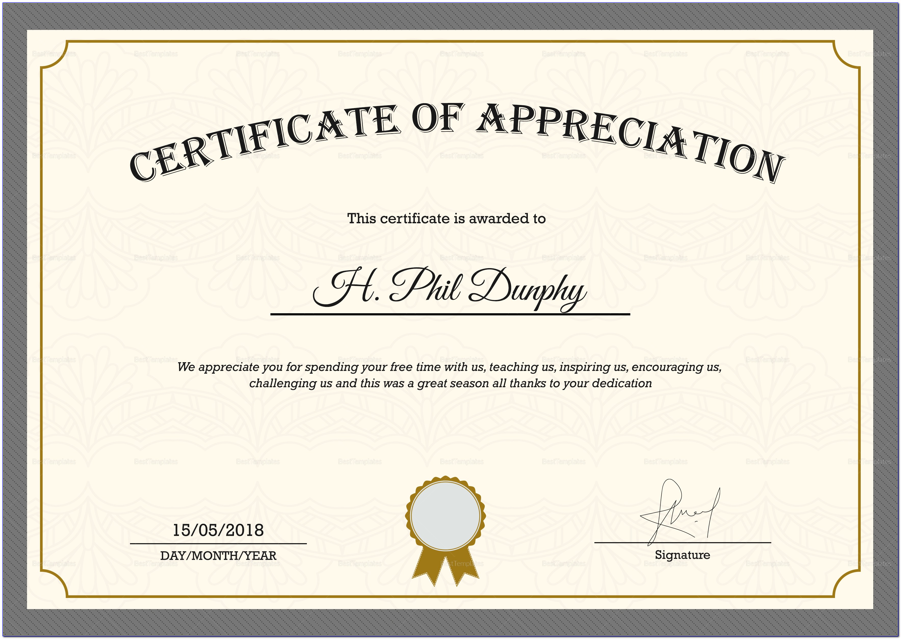 Certificate Of Appreciation For Teachers Template Word