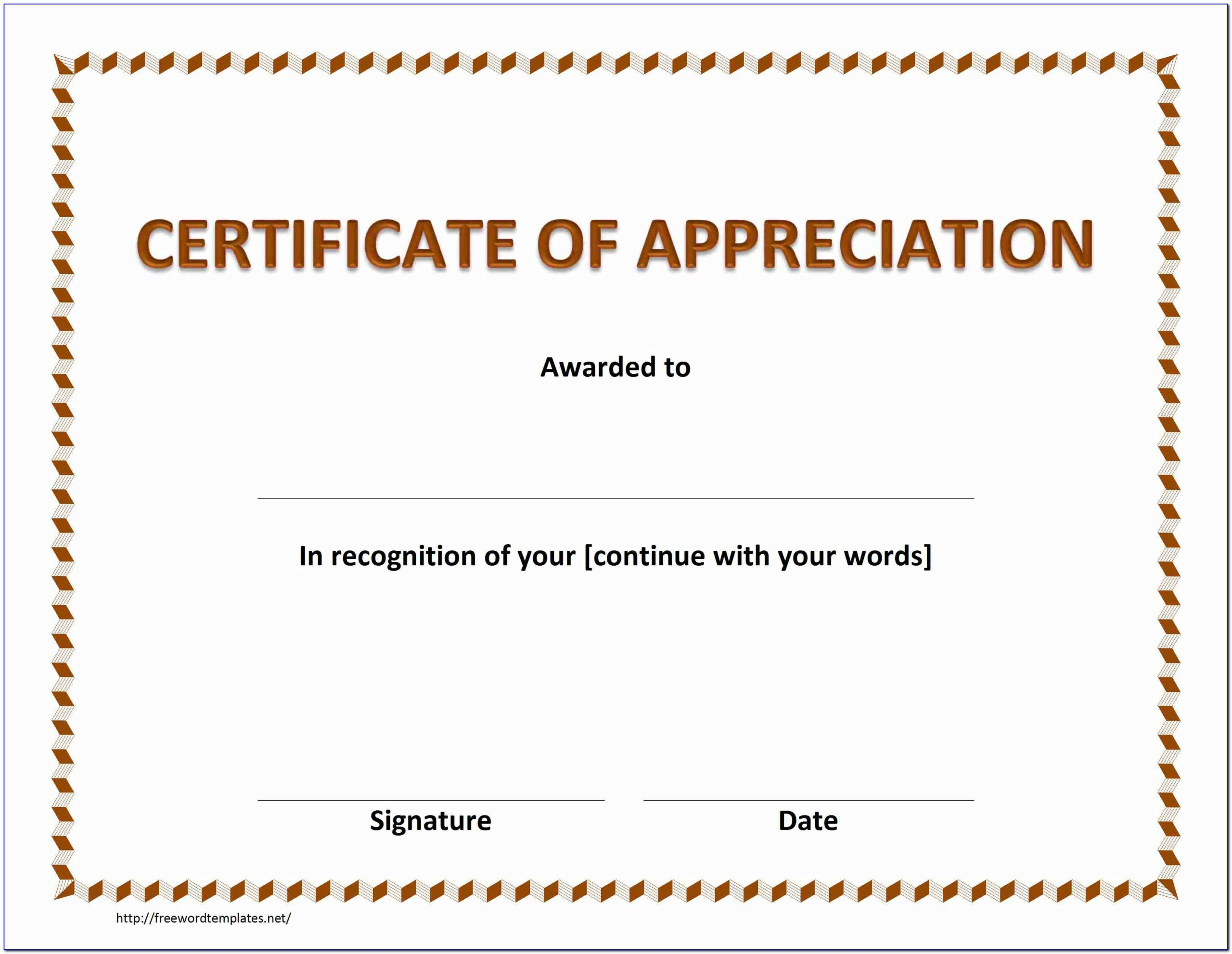 Certificate Of Appreciation Template For Word