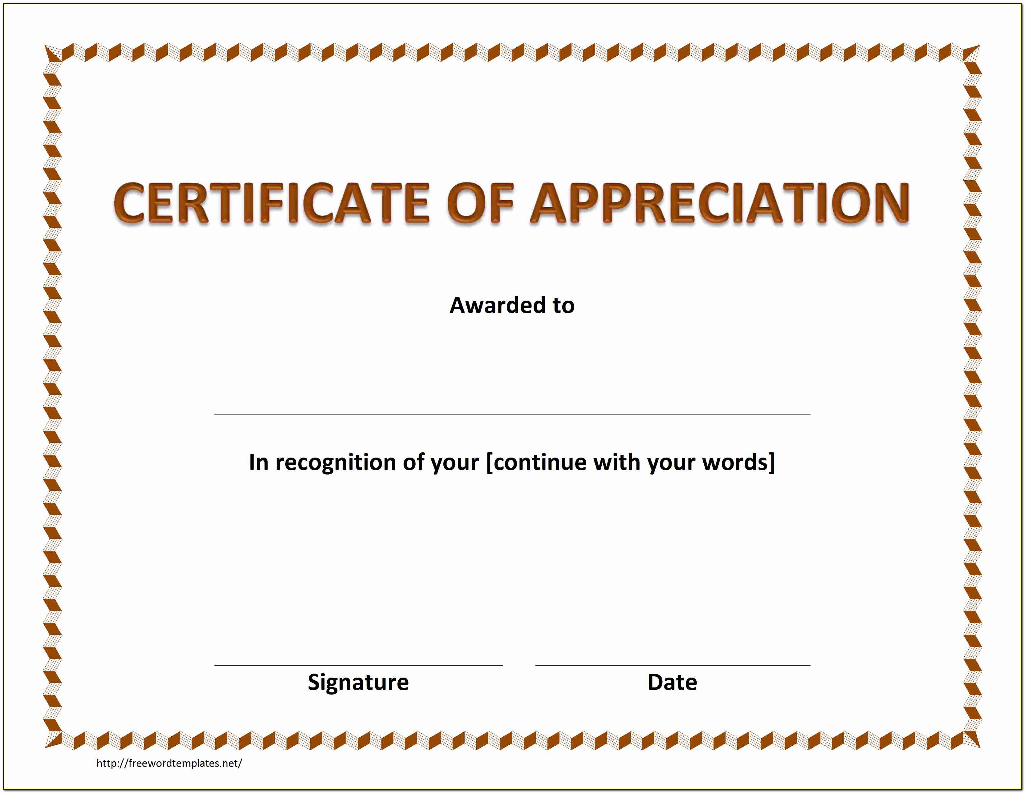 Certificate Of Appreciation Template For Word
