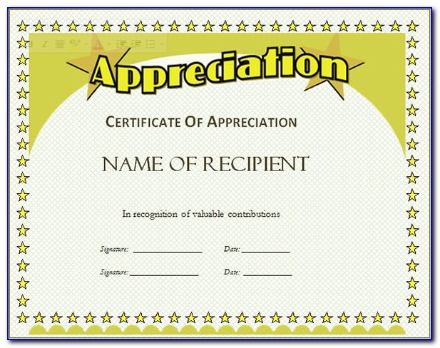 Certificate Of Appreciation Template Word Doc