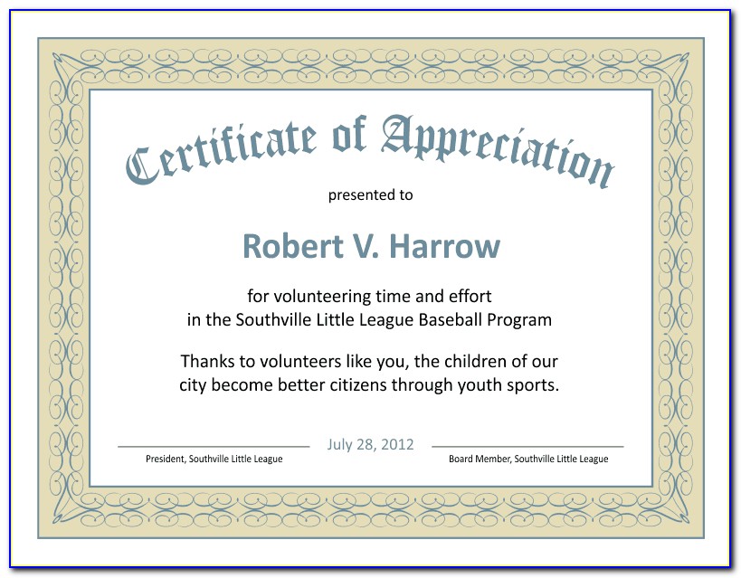 Certificate Of Appreciation Templates For Word