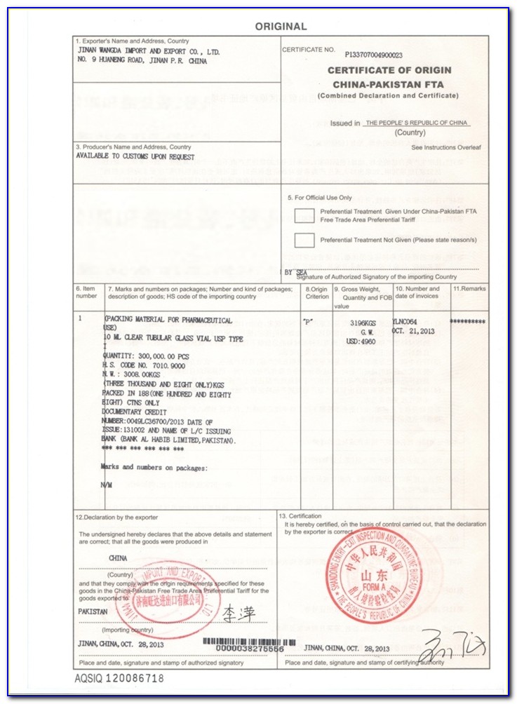 Certificate Of Origin Template Free Uk
