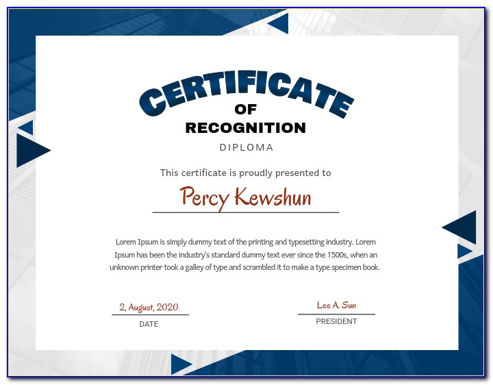 Certificate Of Recognition Design Template