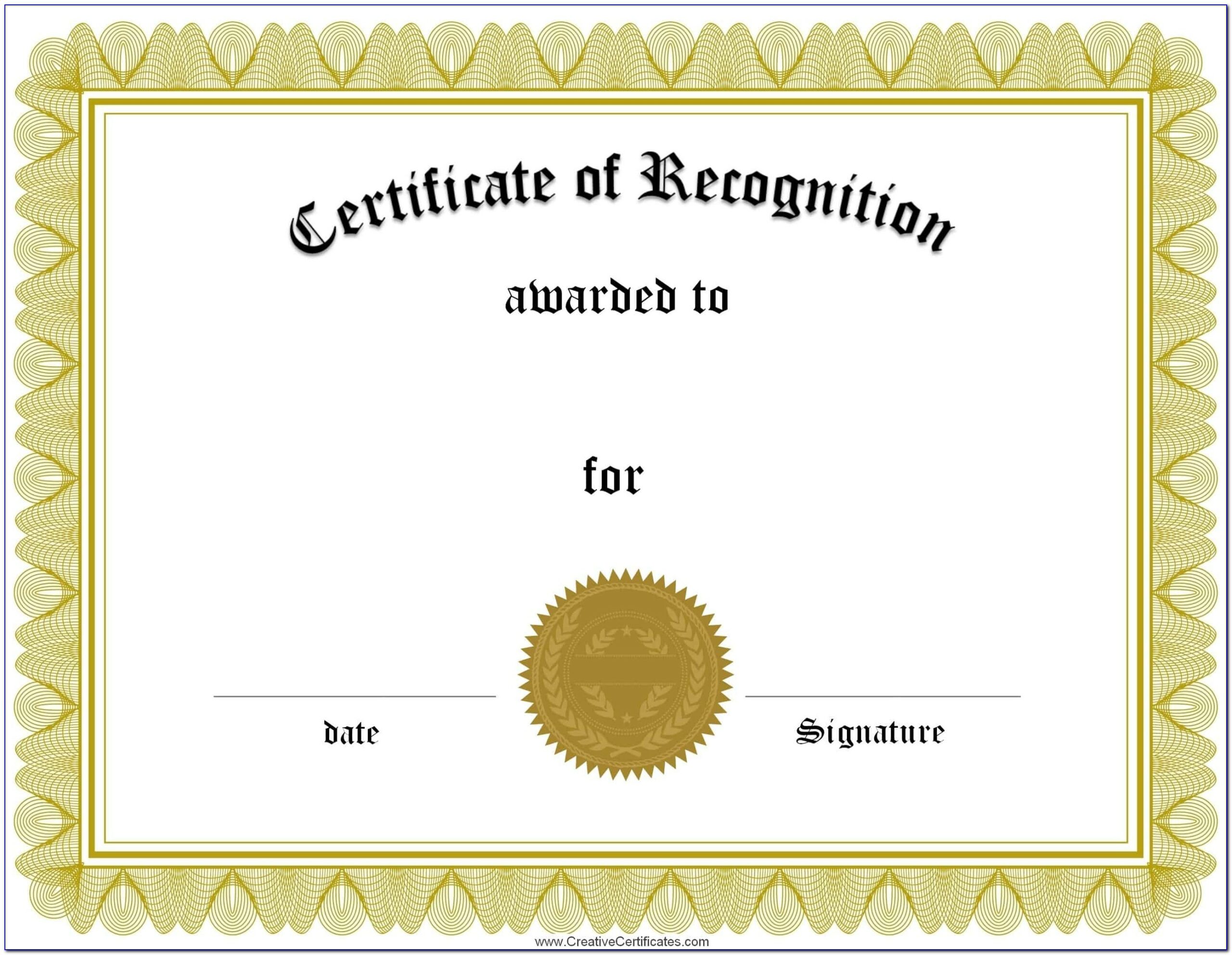 Certificates Of Recognition Templates Free