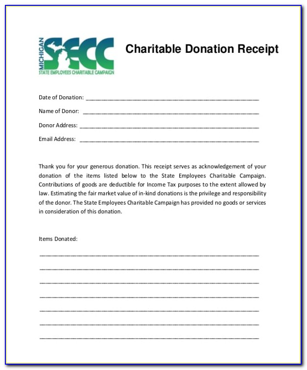 Charitable Donation Receipt Sample