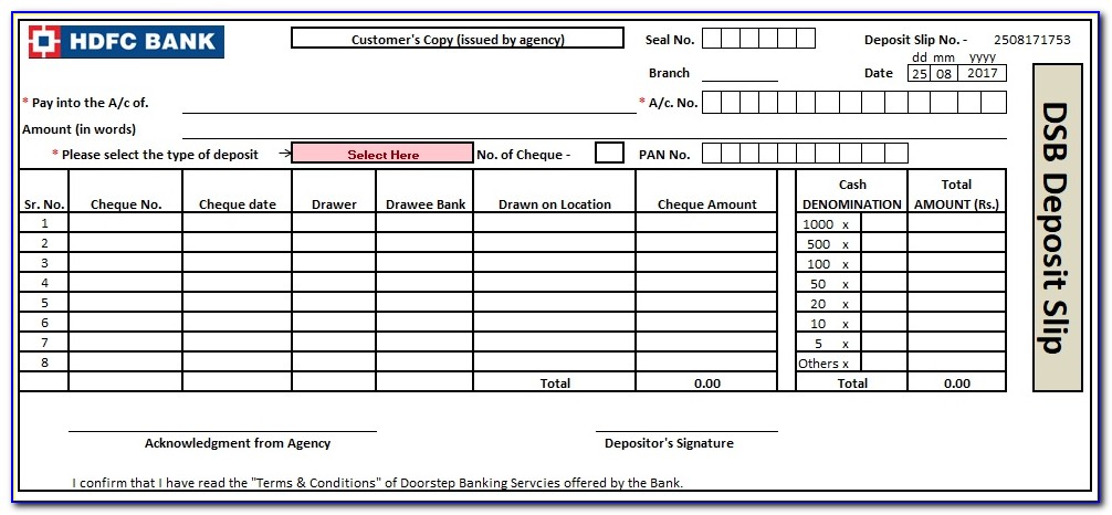 Check Deposit Form Template