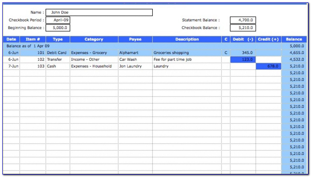 Check Register Template Excel 2016
