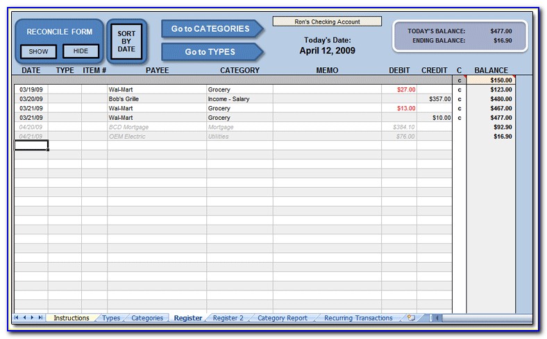 Check Register Template Excel Free