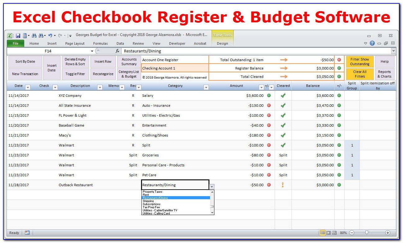 Checkbook Balance Spreadsheet Template