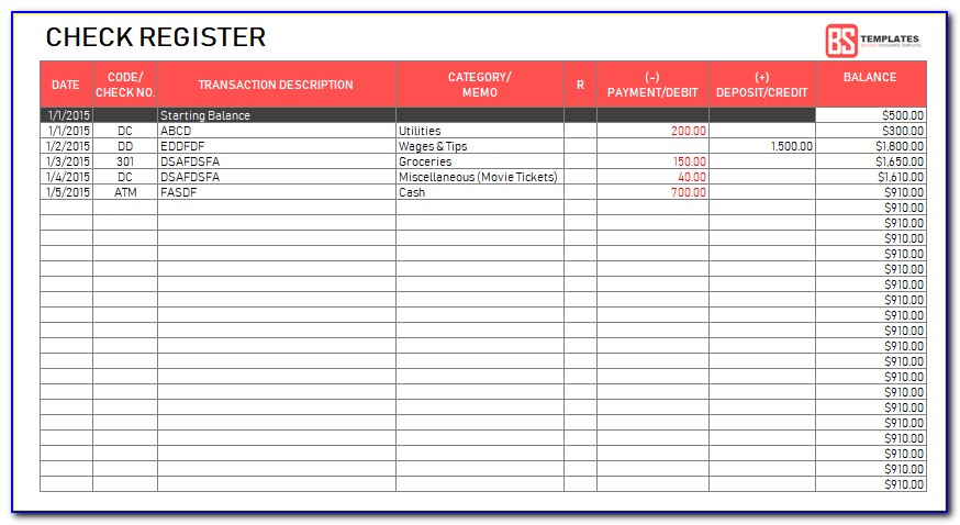 Checking Account Register Template