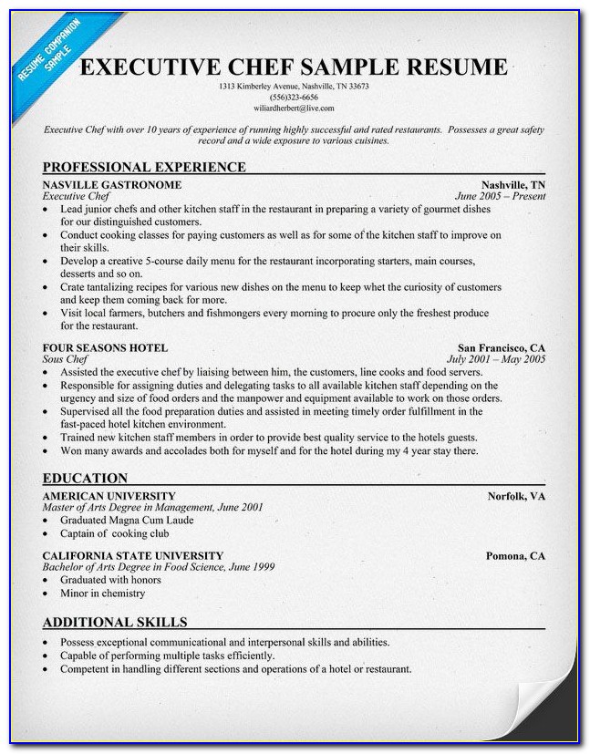 Chef Resume Format Free Download