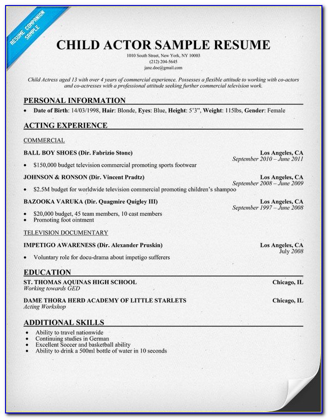 Child Acting Resume Template No Experience